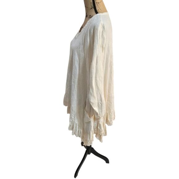 Heart's Desire by Mary‎ Grace White Raw Linen and Lace Boho Tunic Size Medium - Picture 4 of 8